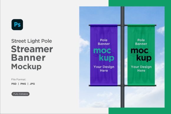 Double Pole Banner Mockup Front View V 7: Your Street-Level Advertising Game-Changer