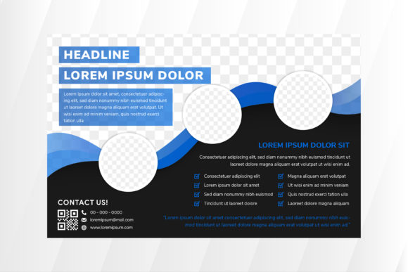 Wave Blue Black Horizontal Flyer: A Bold Vector Template for Modern Design